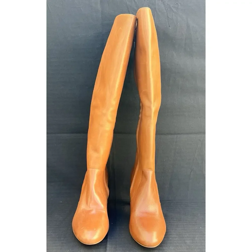 LAUREN RALPH LAUREN Caelynn Burnished Riding Leather Boots Women's Size 7.5 US